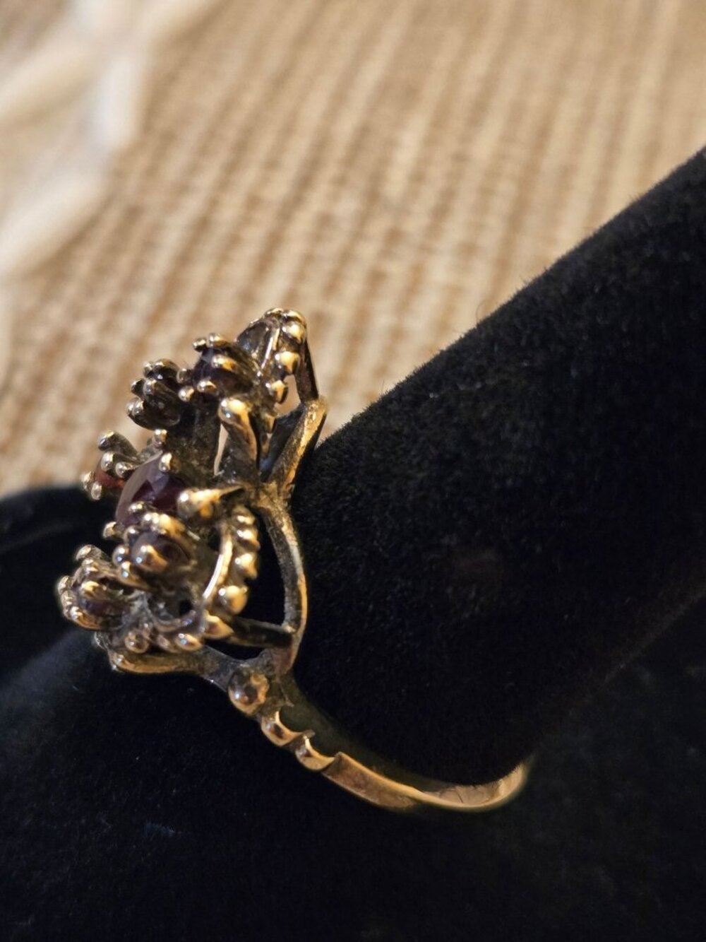 Sterling Silver Vermeil Garnet Cluster Ring Butterfly Floral Statement Ring - Picture 5 of 7